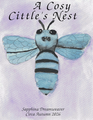 A pewter bee on a dappled lilac background. Written Autumn of 2026.